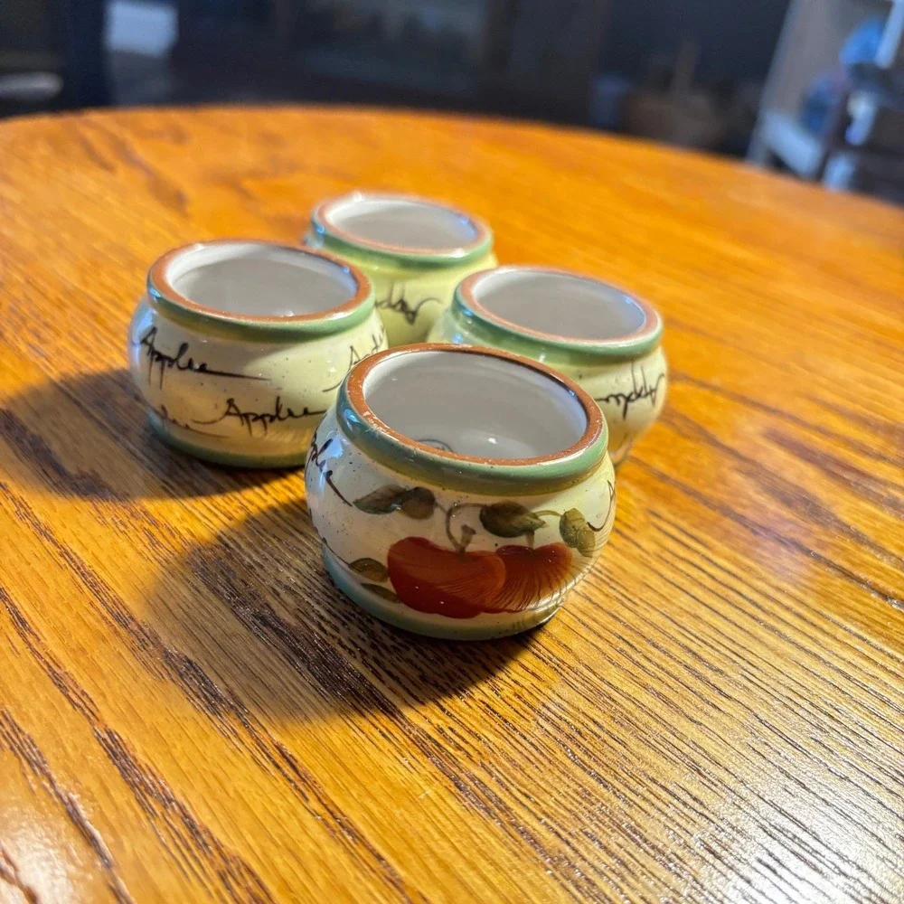Vintage Ceramic Apple Napkin Rings Set of 4 Farmhouse Country Kitchen Decor